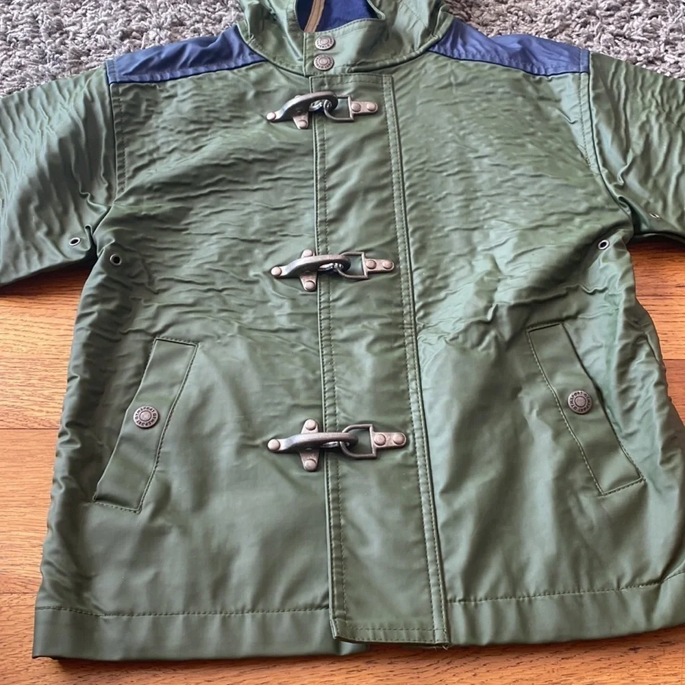 GYMSPORT GYMBOREE Vintage Green Hooded Raincoat Jacket Size 3 to 4 years old